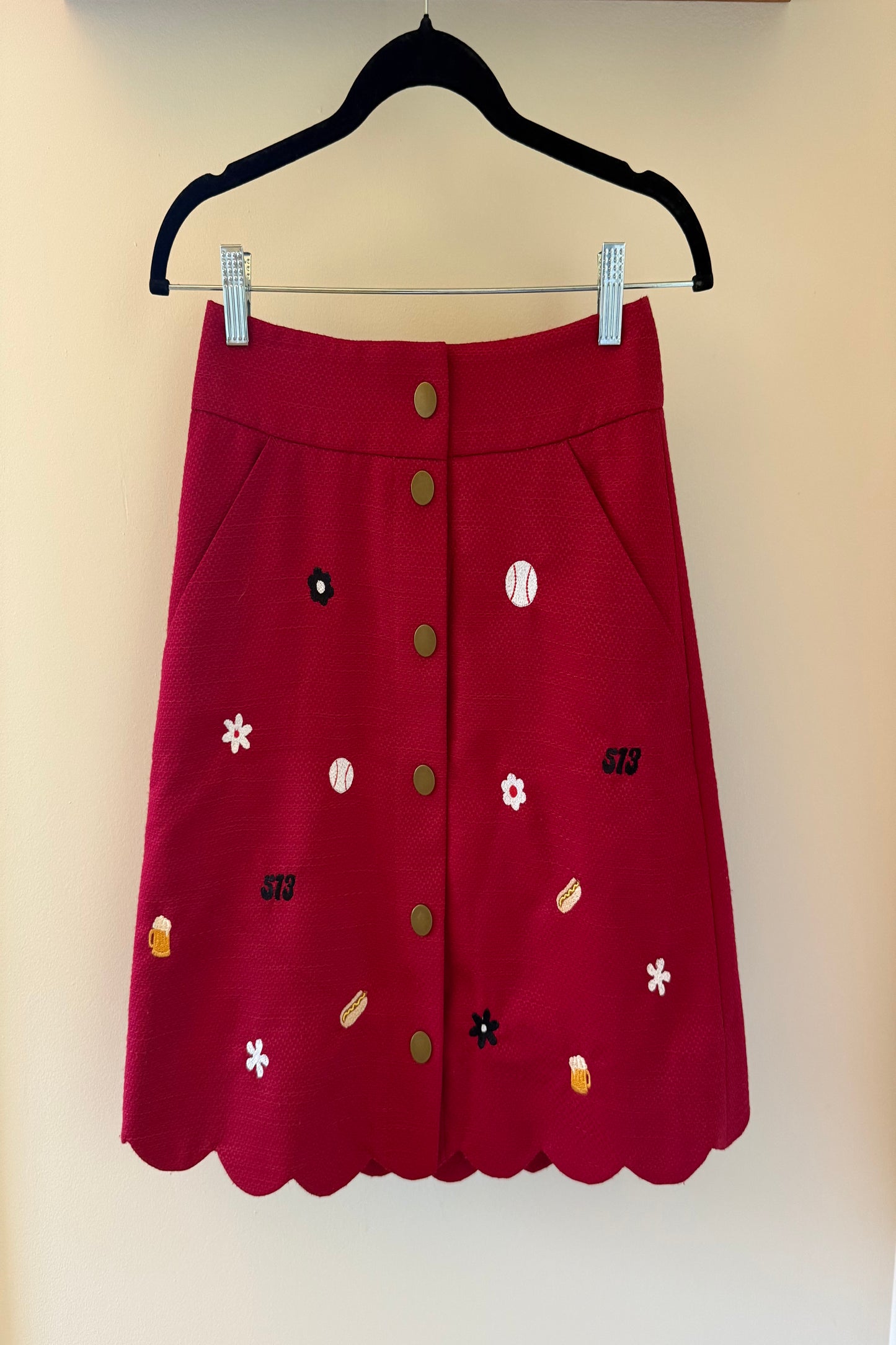 TOLD YA SEW CINCY BASEBALL EMBROIDERED J-CREW SKIRT