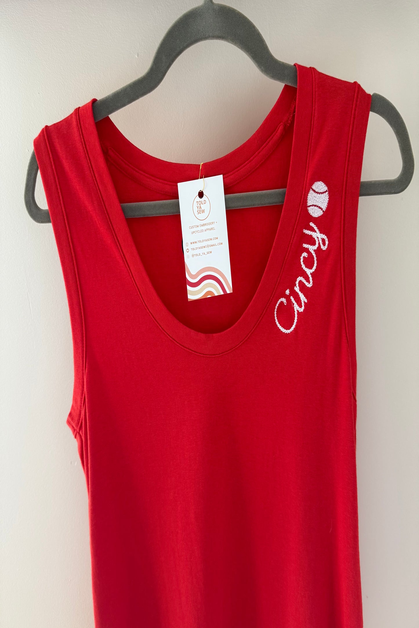 TOLD YA SEW CINCY BASEBALL RED SCOOP TANK TOP