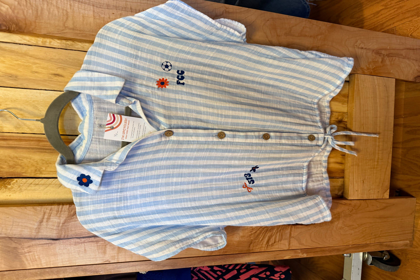TOLD YA SEW FCC BLUE STRIPED SHORT-SLEEVE BLOUSE