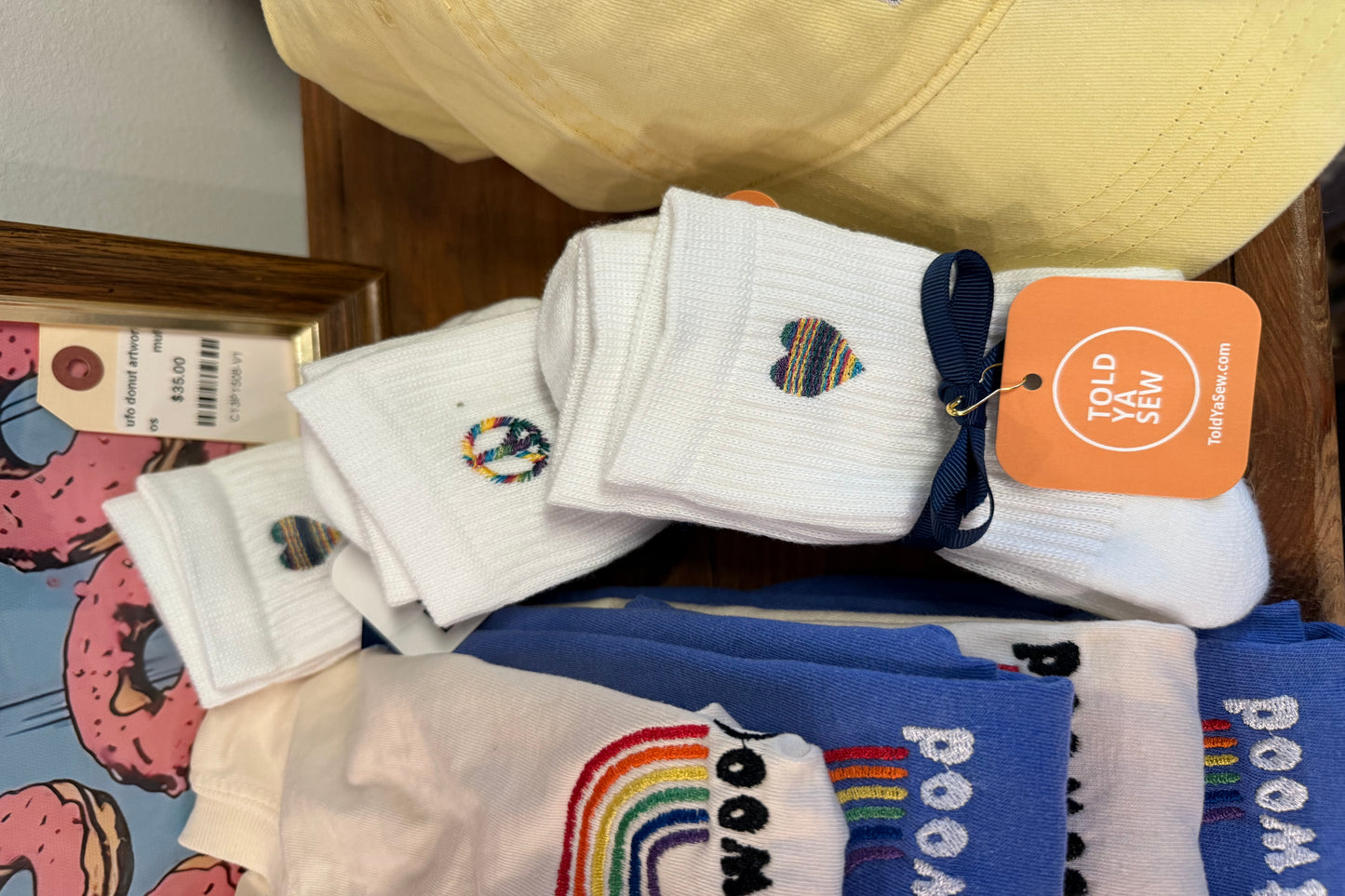 TOLD YA SEW EMBROIDERED PRIDE PEACE HEART COLORFUL SOCKS