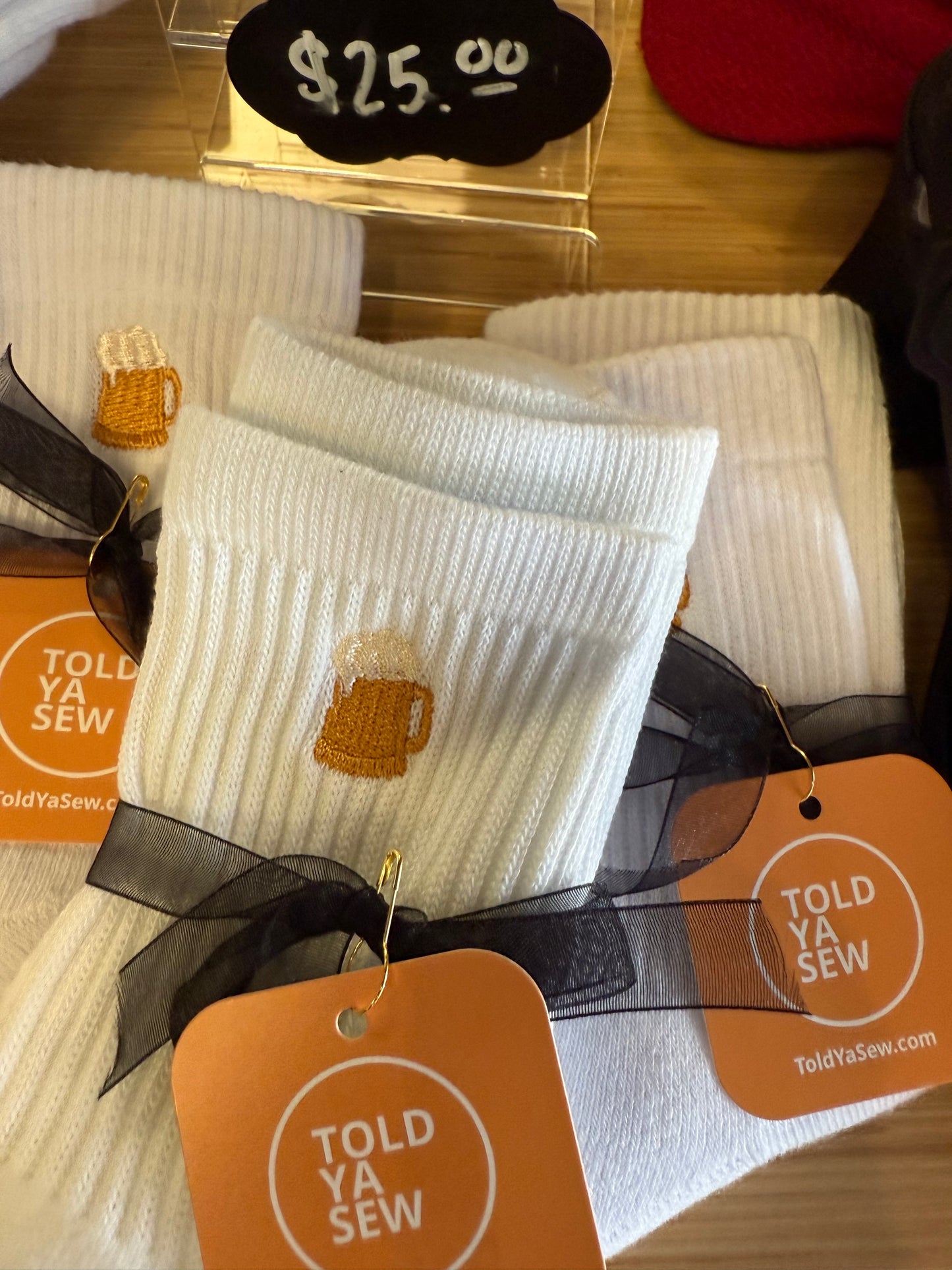 TOLD YA SEW BEER EMBROIDERED SOCKS