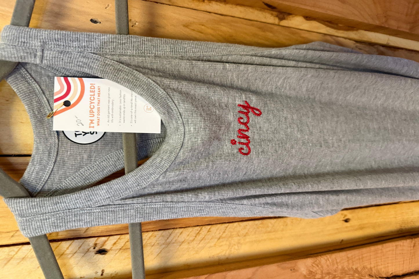 TOLD YA SEW CINCY EMBROIDERED RACER BACK GREY TANK TOP