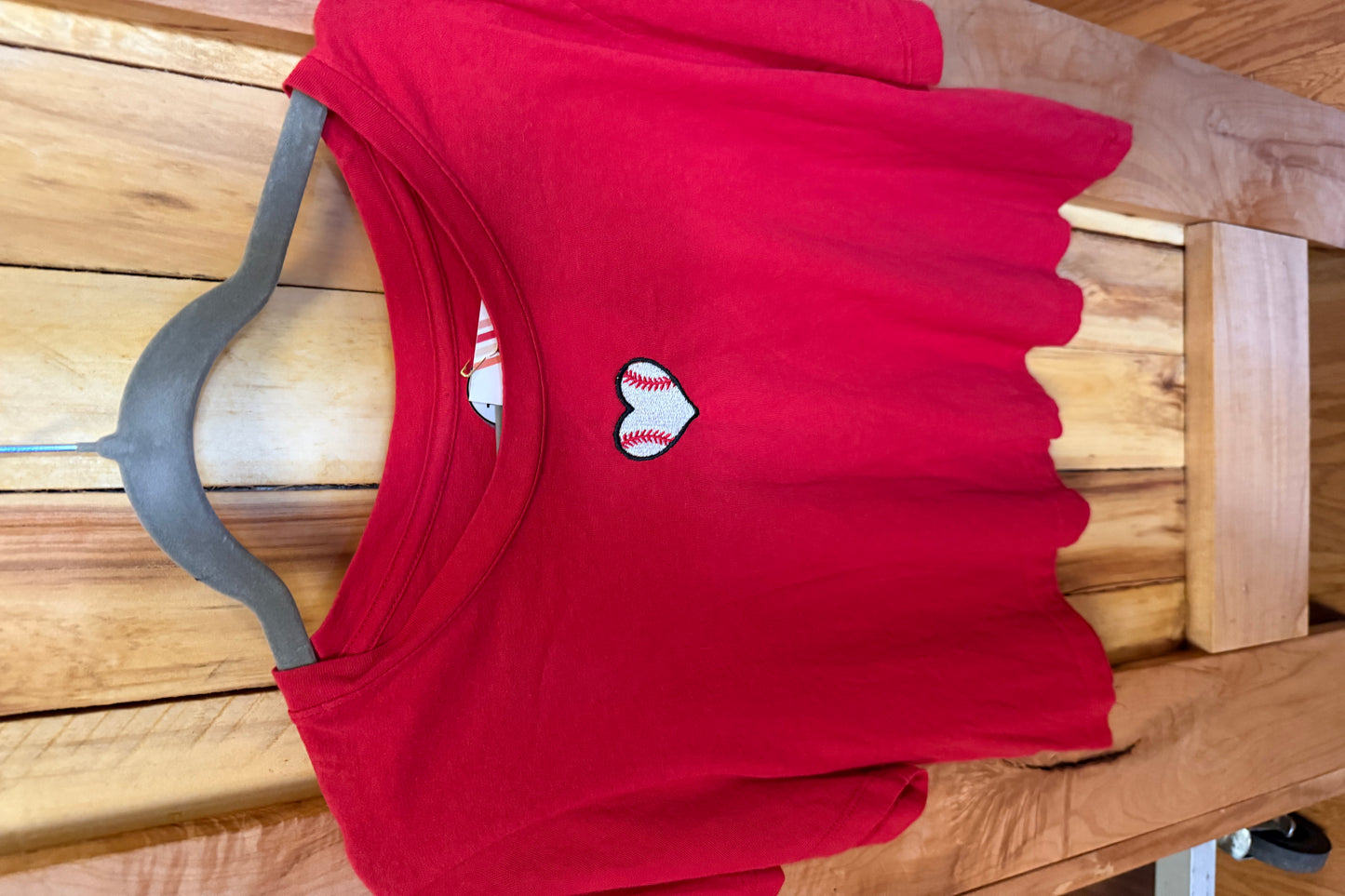 TOLD YA SEW BASEBALL HEART CROPPED RED T-SHIRT