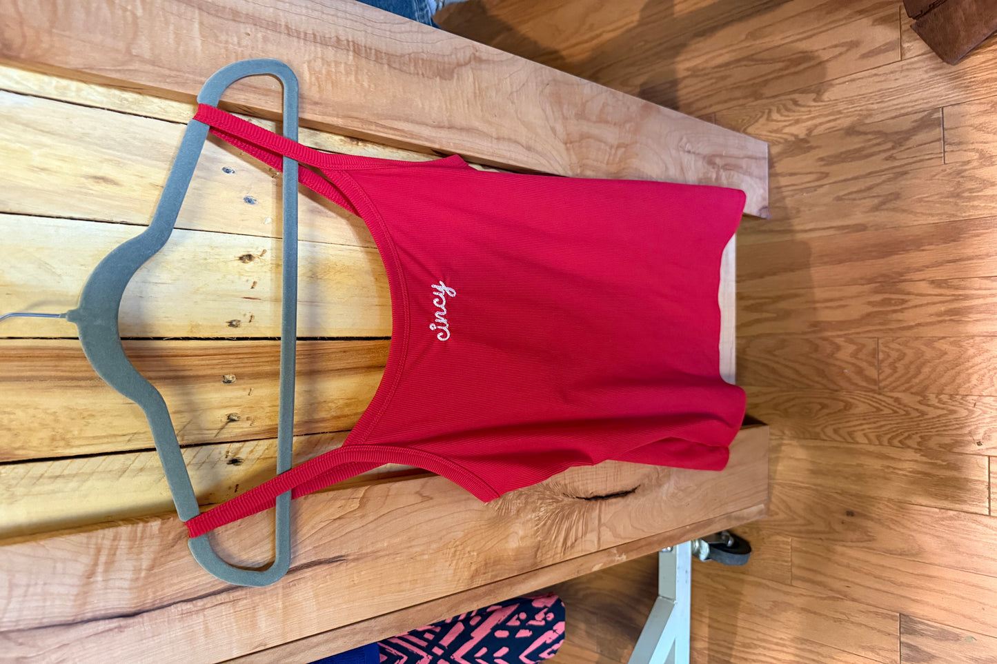 TOLD YA SEW CINCY EMBROIDERED RED SMALL STRAP TANK