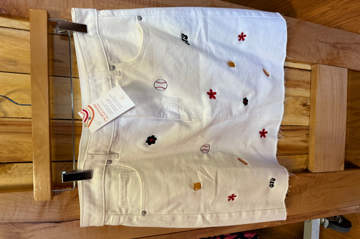 TOLD YA SEW "EVERYTHING CINCY REDS" EMBROIDERED WHITE SKIRT