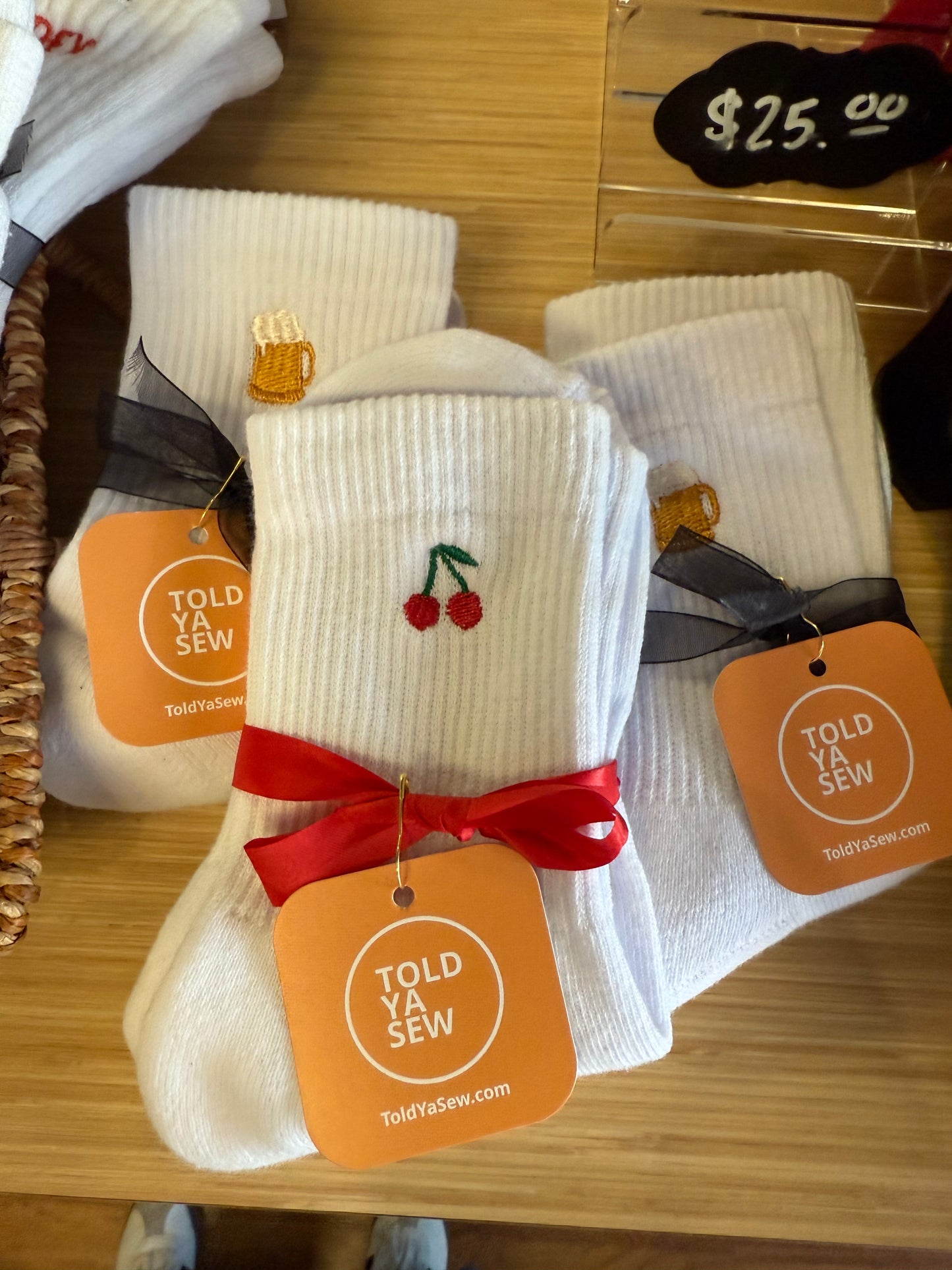 TOLD YA SEW CHERRY EMBROIDERED SOCKS
