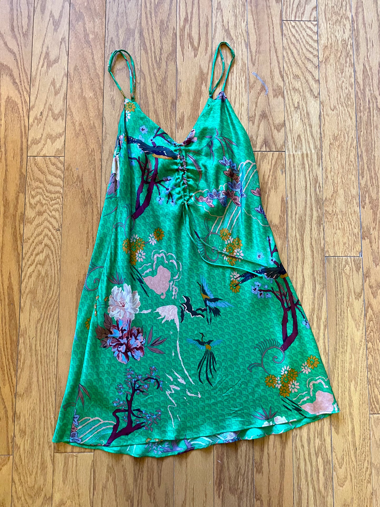 ZARA GREEN FLORAL MINI SLIP DRESS
