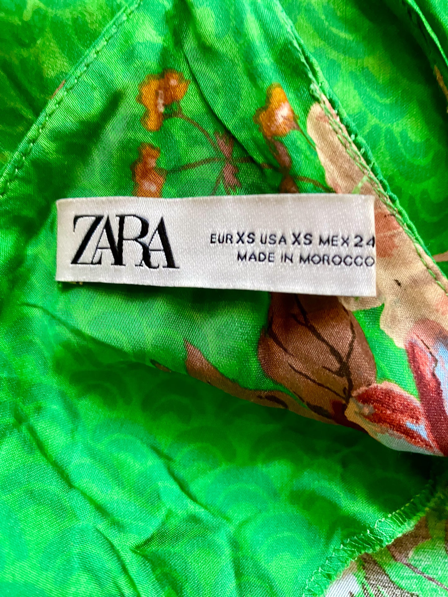 ZARA GREEN FLORAL MINI SLIP DRESS