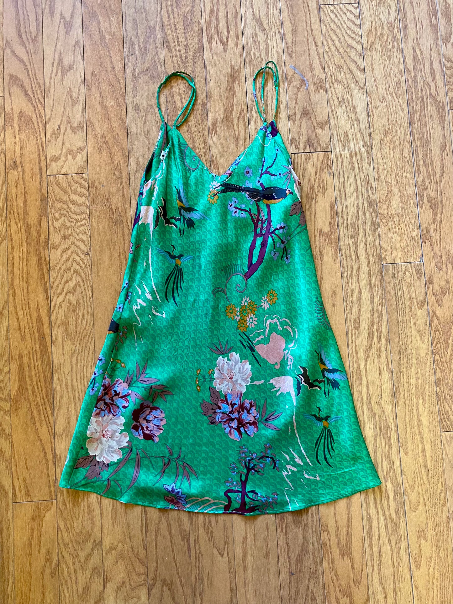 ZARA GREEN FLORAL MINI SLIP DRESS