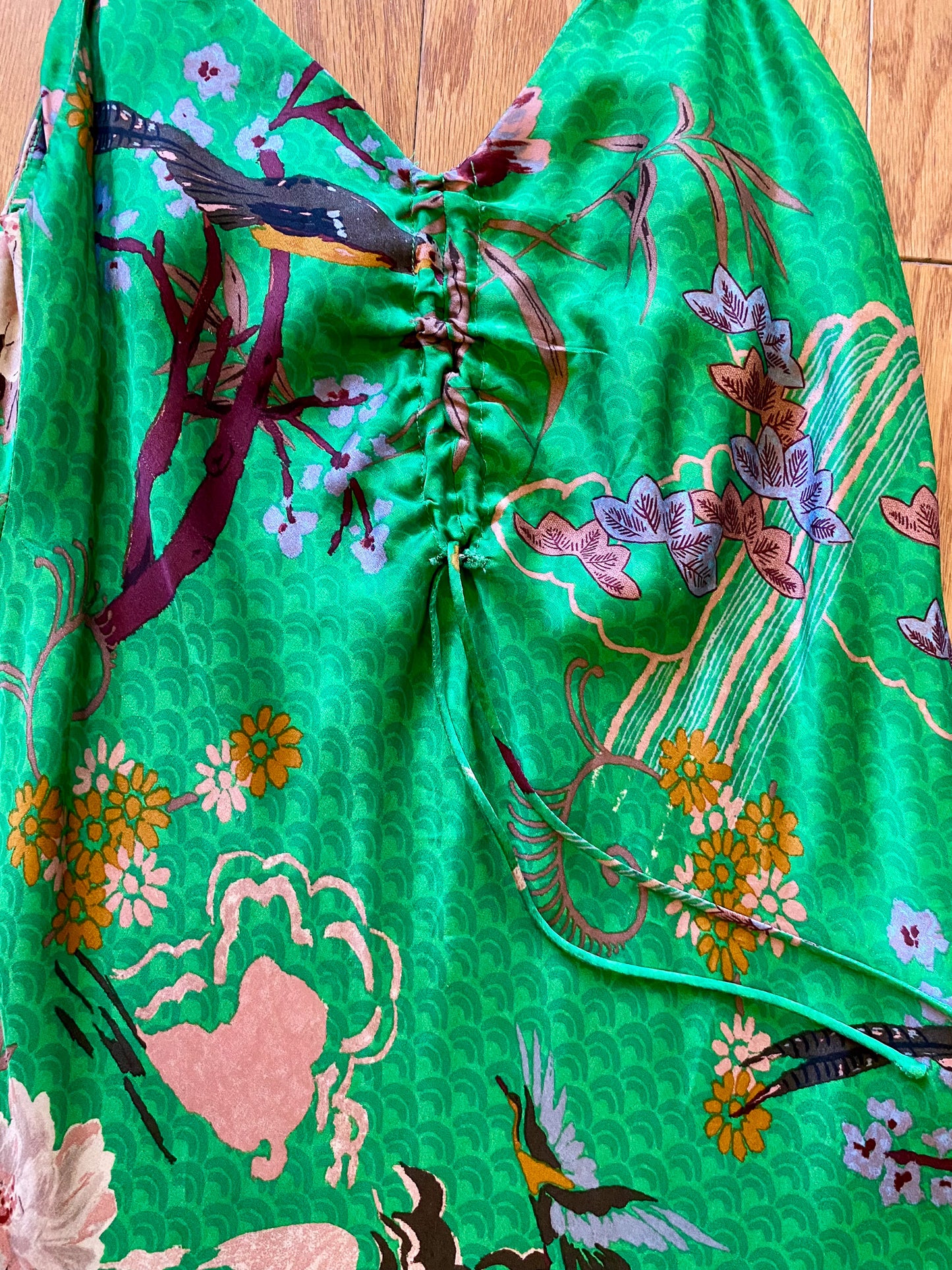 ZARA GREEN FLORAL MINI SLIP DRESS