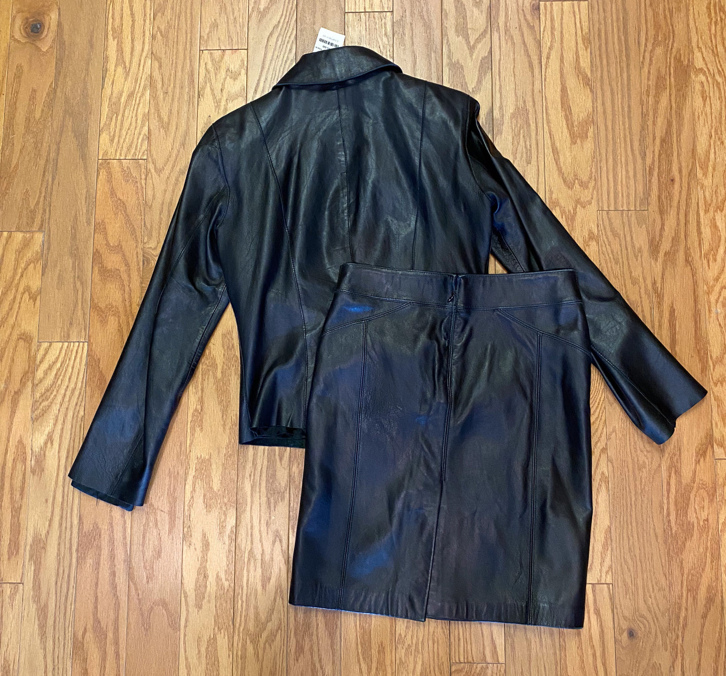 BEBE BLACK LEATHER JACKET + MINI SKIRT SET