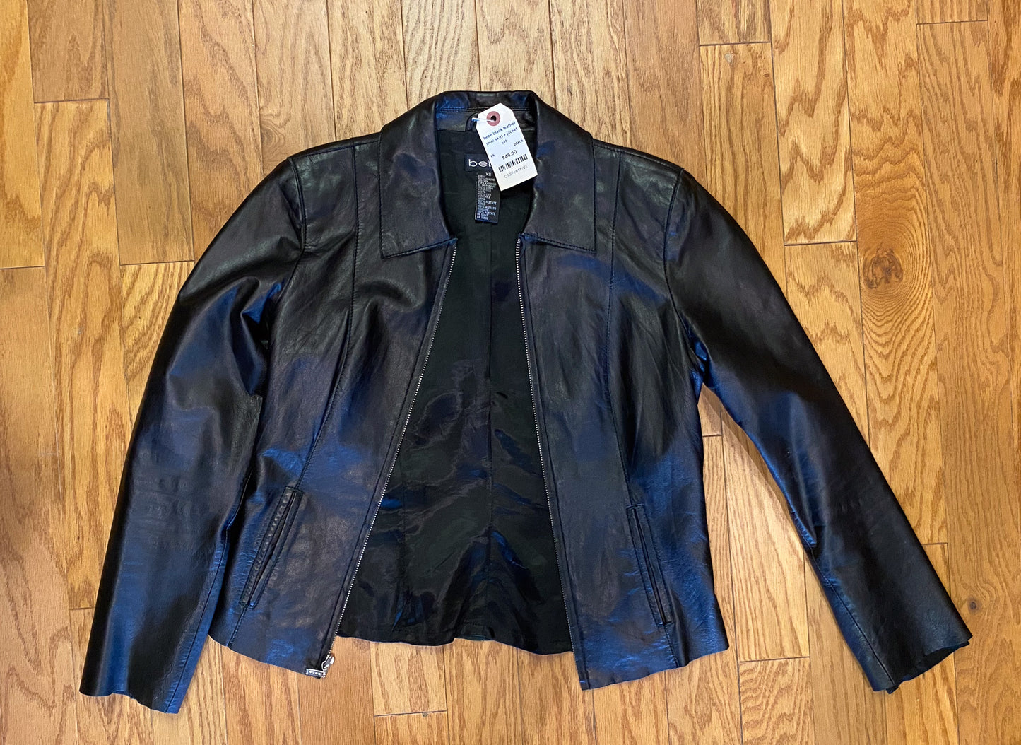 BEBE BLACK LEATHER JACKET + MINI SKIRT SET
