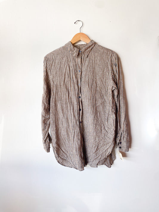 Womens Boden Metallic Striped Linen LS Buttondown size 4 small