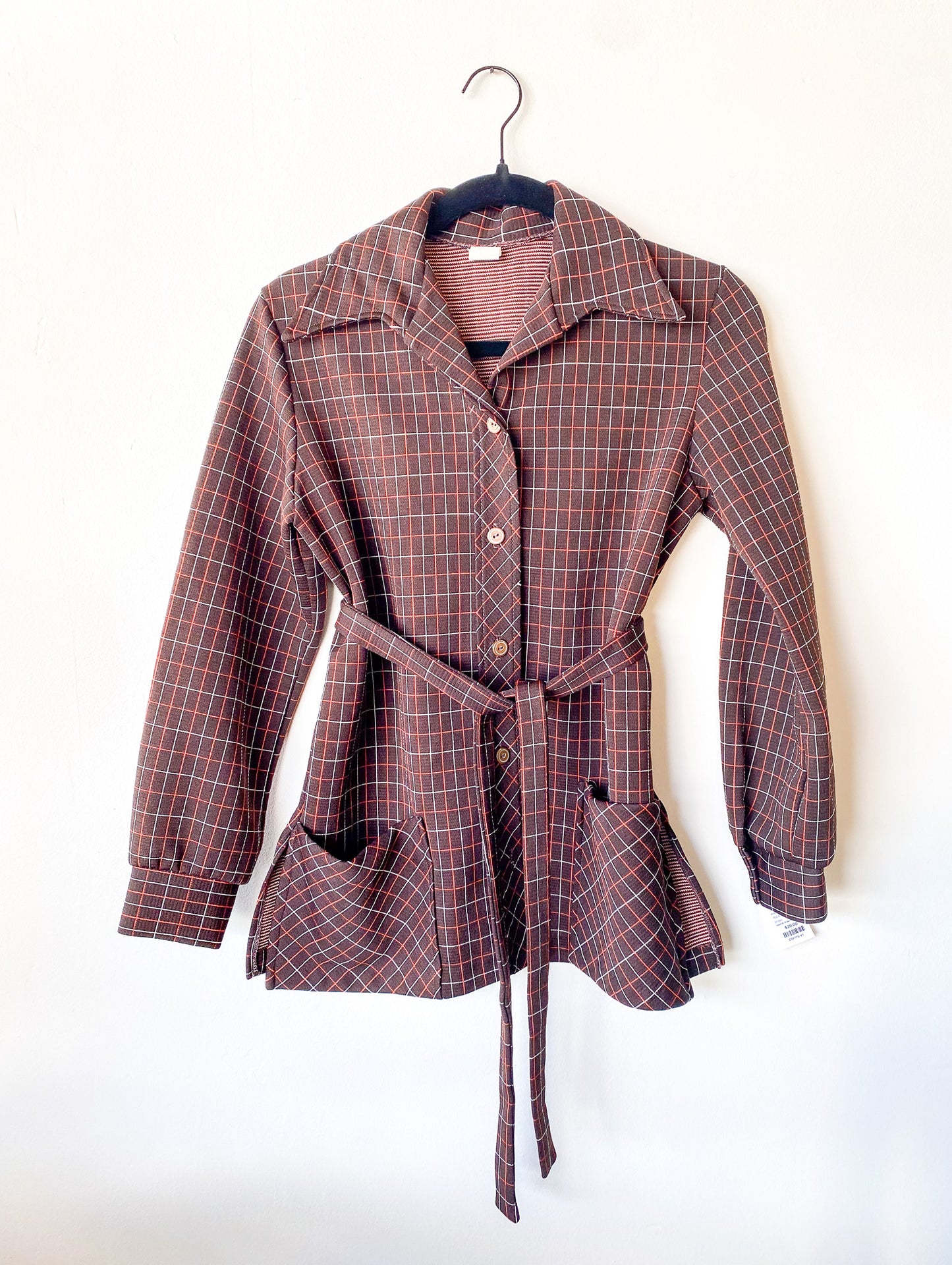 VINTAGE 70'S BROWN PLAID SHIRT JACKET