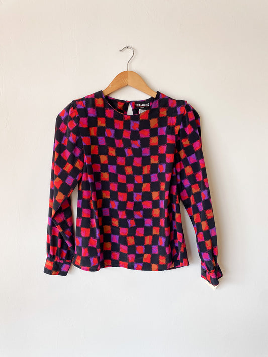 VINTAGE NOTATIONS 80'S BLACK CHECKERED BLOUSE