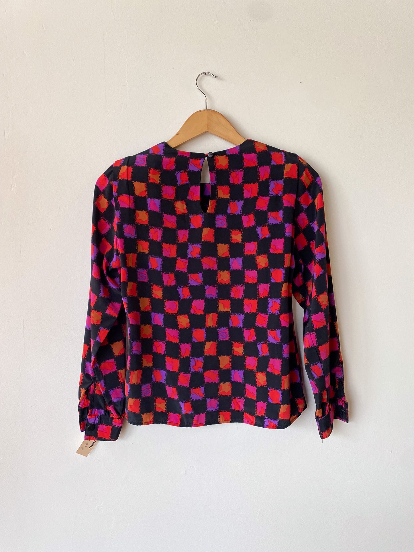 VINTAGE NOTATIONS 80'S BLACK CHECKERED BLOUSE