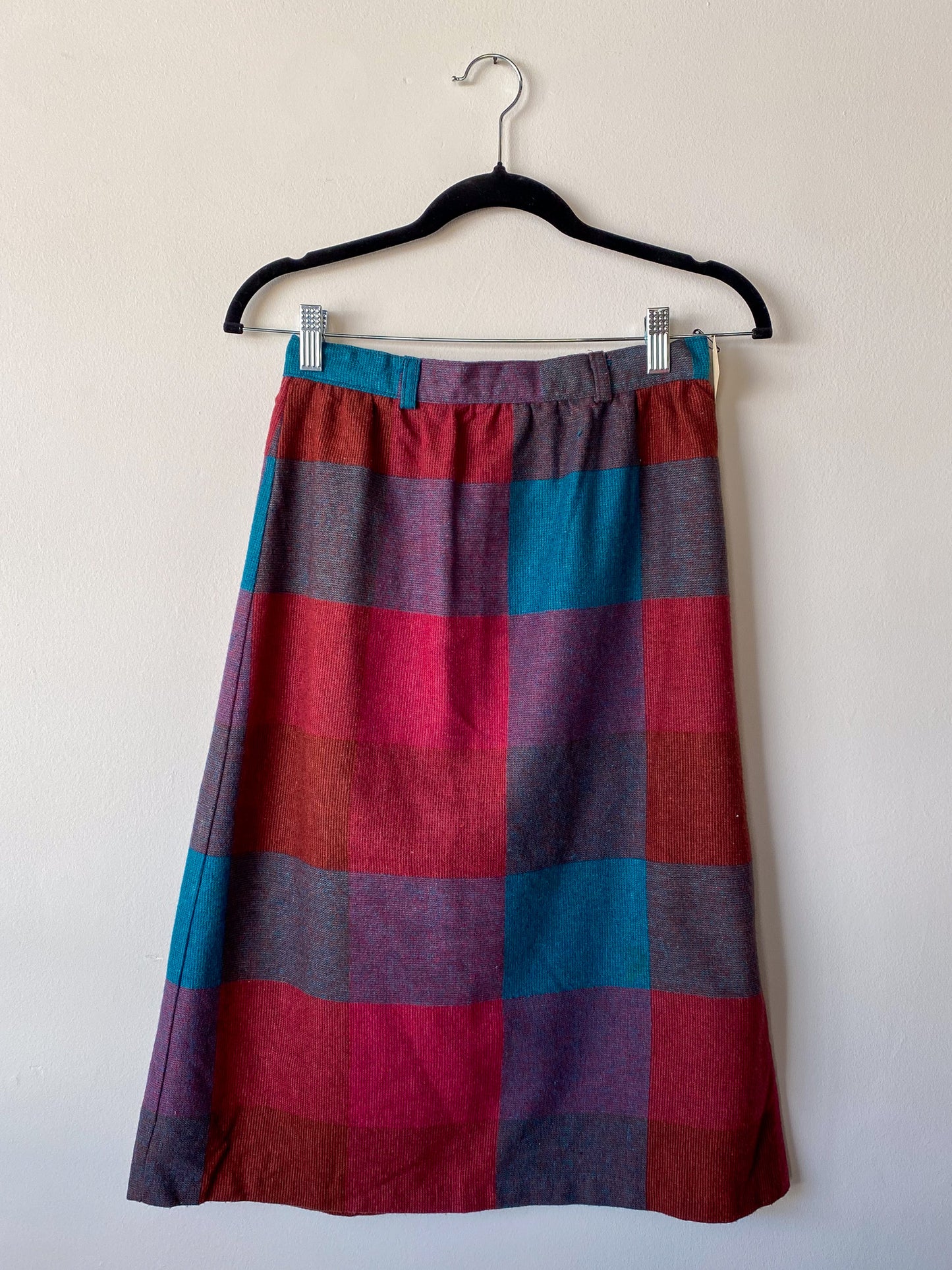 VINTAGE 60'S PATCHWORK PLAID WOOL ALINE SKIRT