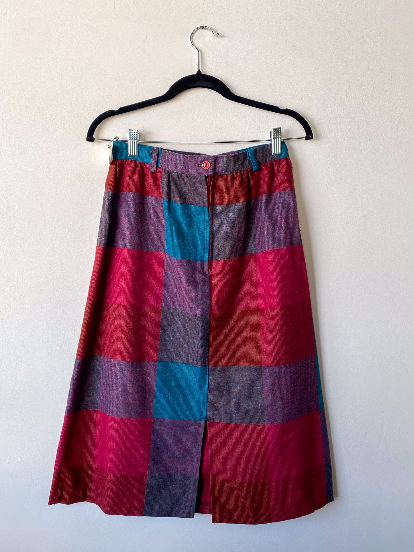 VINTAGE 60'S PATCHWORK PLAID WOOL ALINE SKIRT