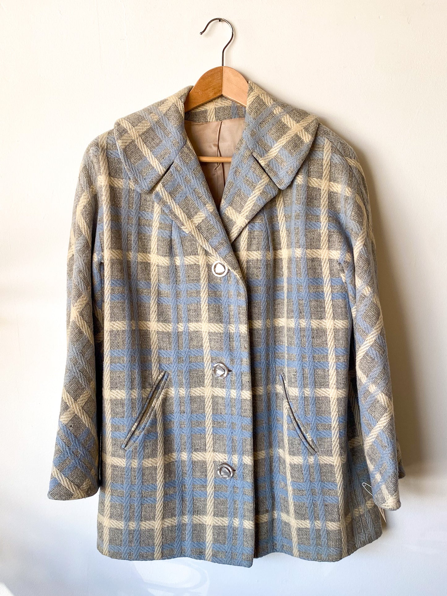 VINTAGE BELL SLEEVE PLAID PEA COAT