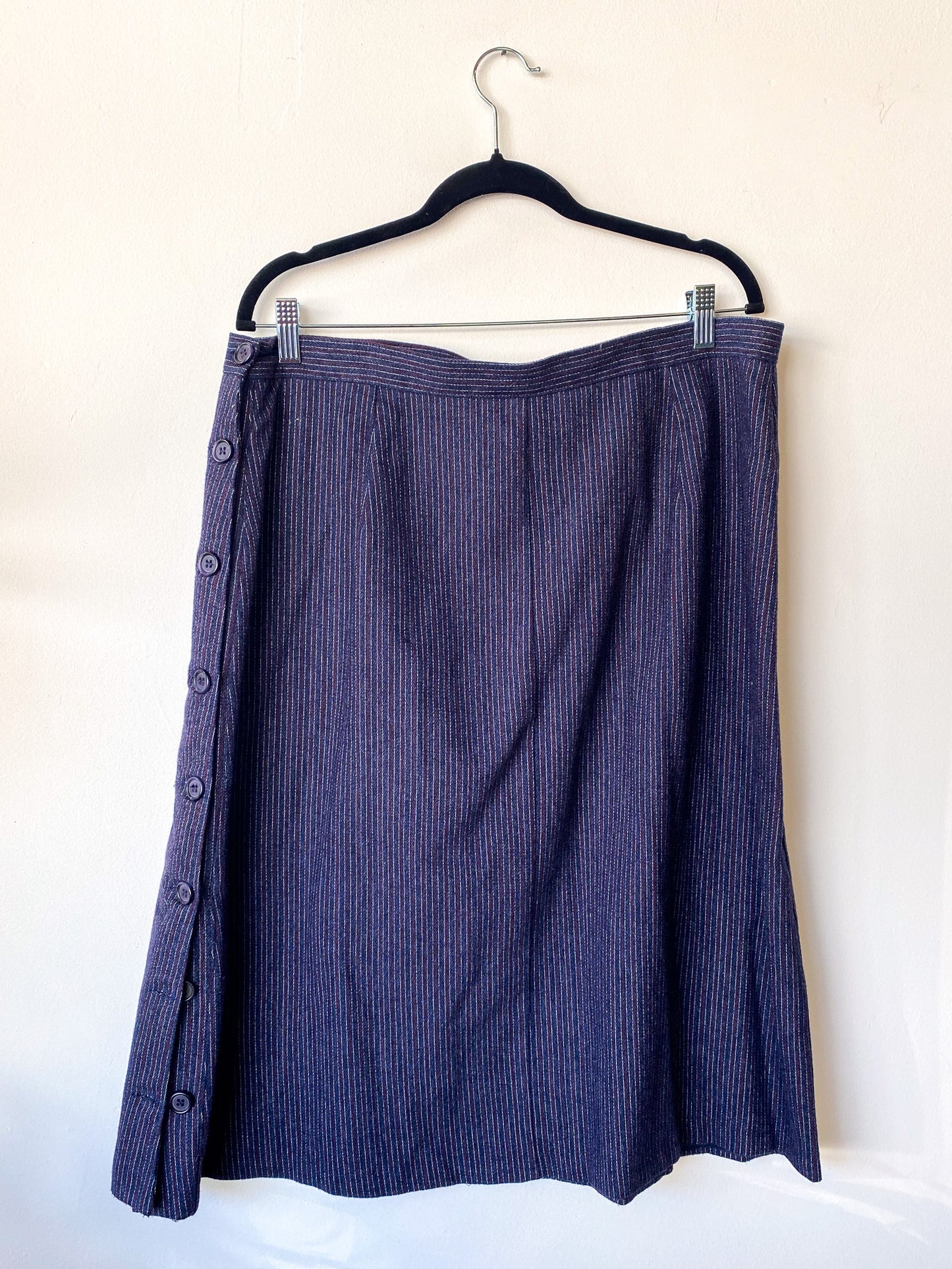 VINTAGE WOOL NAVY PINSTRIPE A-LINE SKIRT