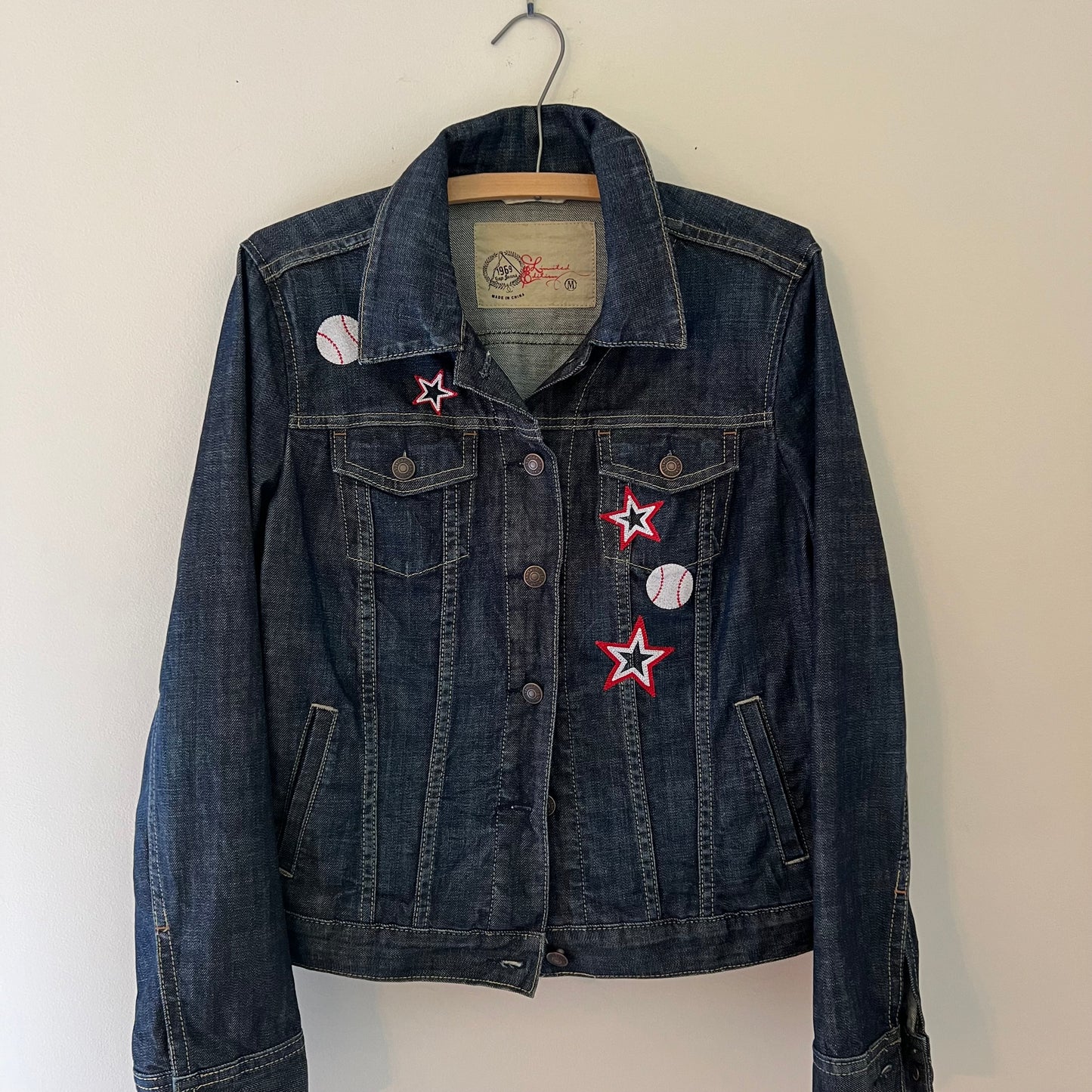 TOLD YA SEW EMBROIDERED BASEBALL AND STARS DENIM JACKET