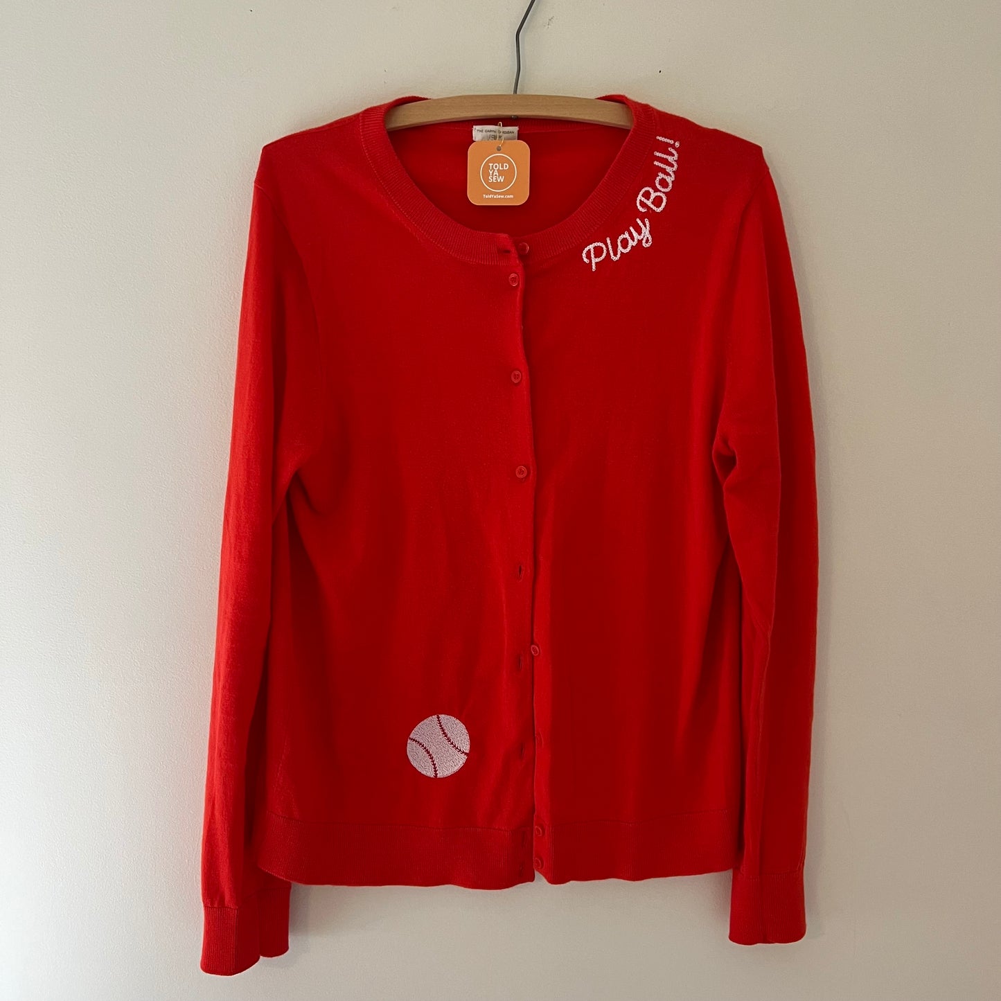 TOLD YA SEW "PLAY BALL" EMBROIDERED CARDIGAN SWEATER