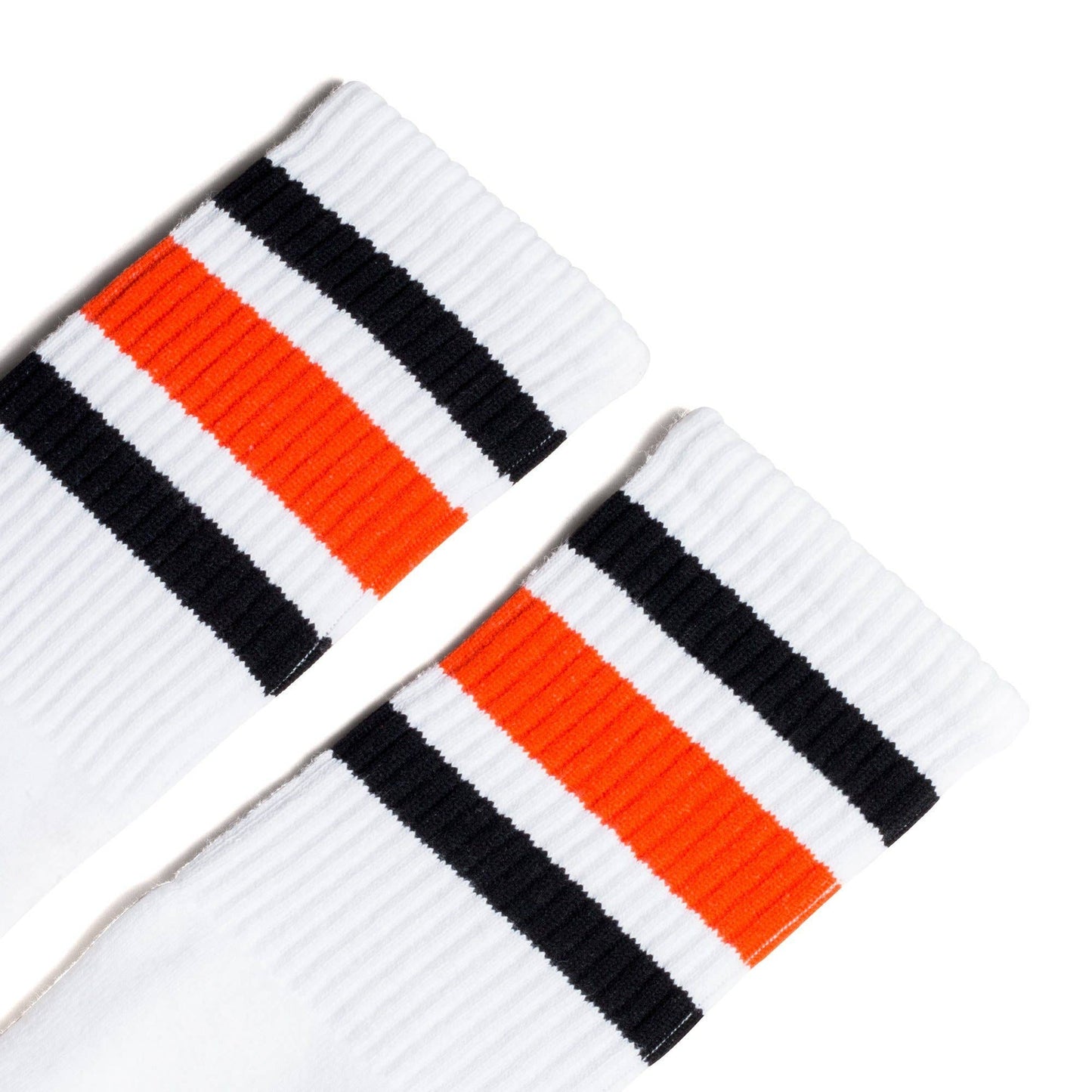 SOCCO WHITE CREW SOCK WITH ORANGE + BLACK STRIPE