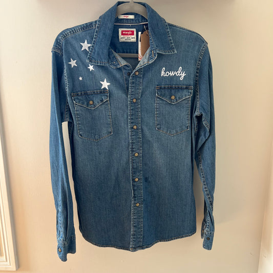 TOLD YA SEW EMBROIDERED HOWDY DENIM SHIRT