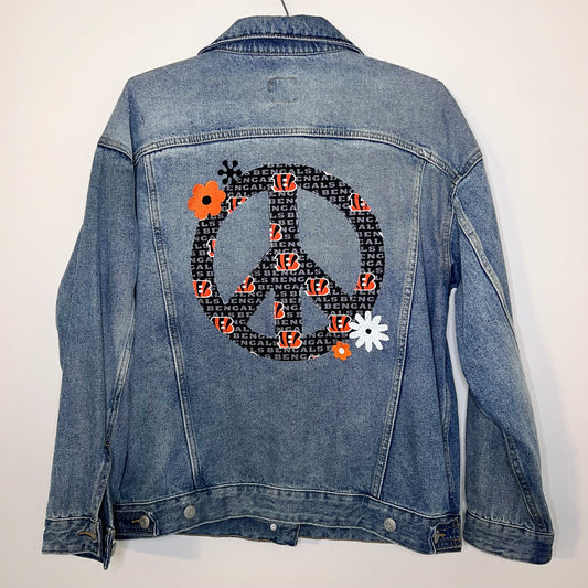 TOLD YA SEW PEACE SIGN WHO DEY BENGALS DENIM JACKET