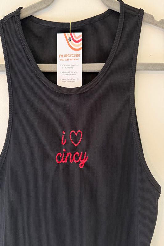 TOLD YA SEW "I LOVE CINCY" BLACK CROPPED TANK TOP