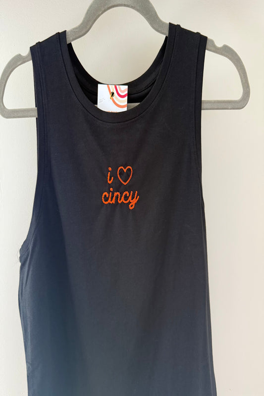 TOLD YA SEW "I LOVE CINCY" BENGALS ORANGE EMBROIDERED TANK TOP