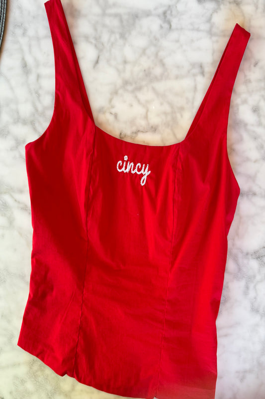 TOLD YA SEW CINCY RED EMBROIDERED TANK