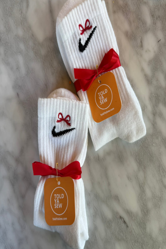 TOLD YA SEW BOW EMBROIDERED NIKE SOCKS