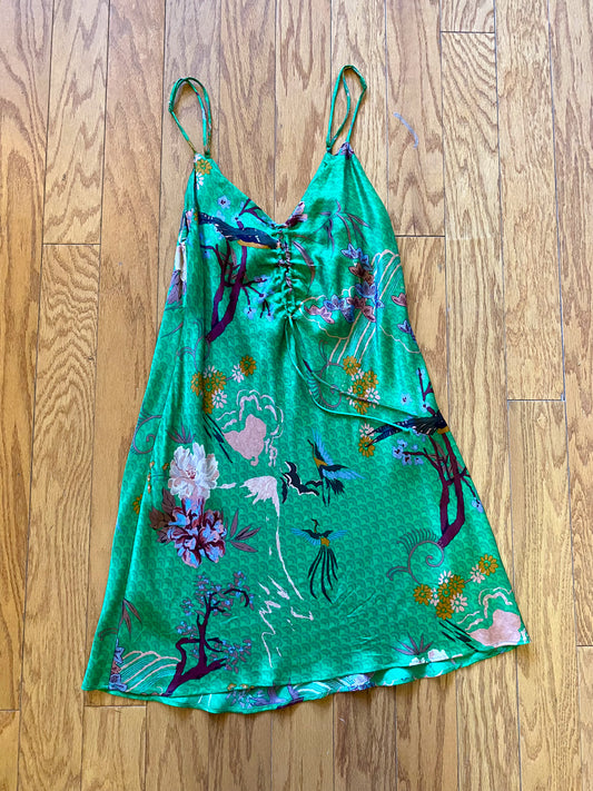 ZARA GREEN FLORAL MINI SLIP DRESS