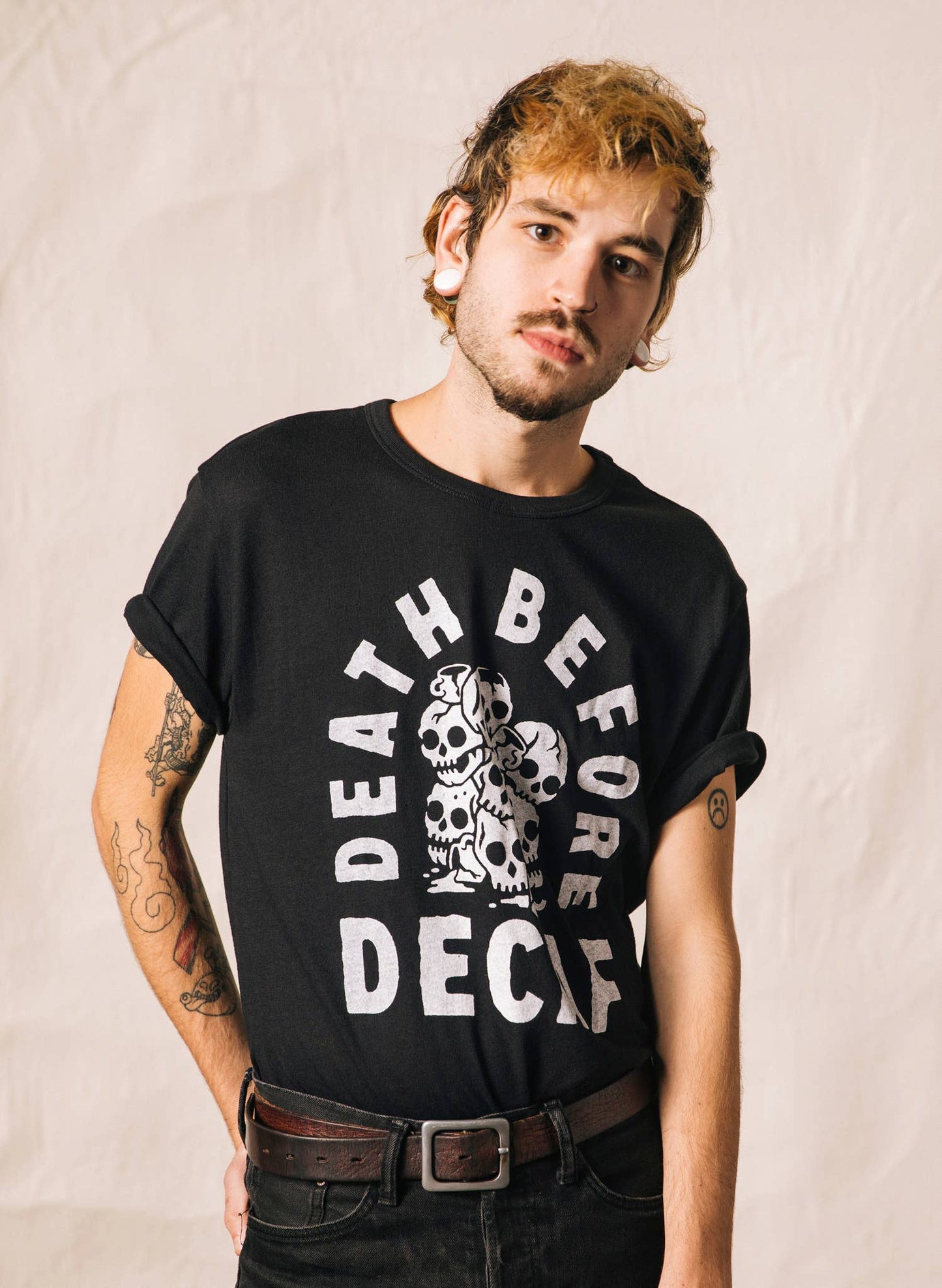 Death Before Decaf Coffee Vintage Style Graphic Tee Adults