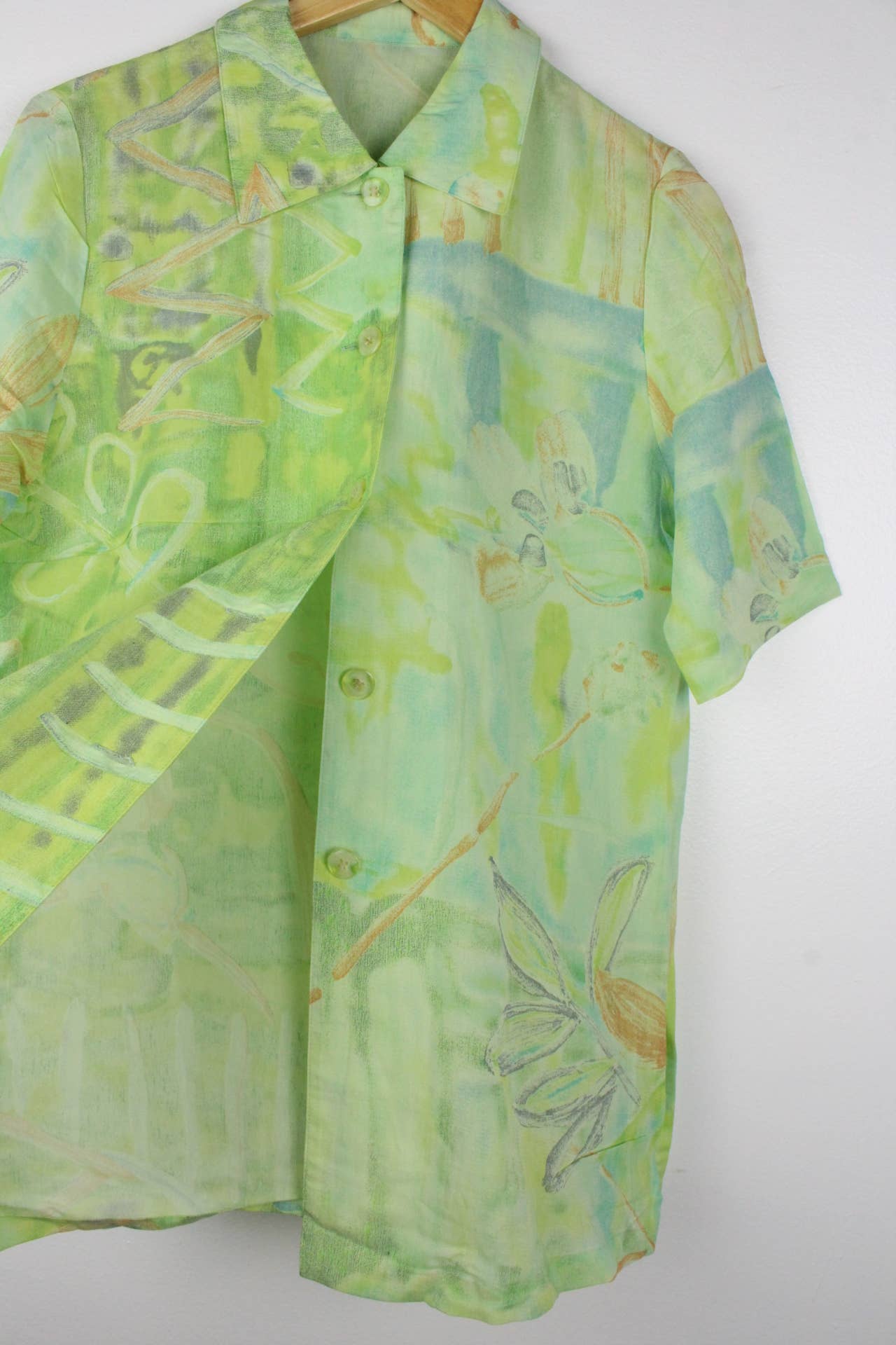 Sun's Out Vintage Short-Sleeve Button Up Blouse - Original Length