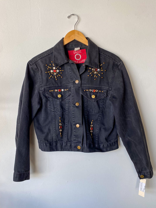 VINTAGE 90'S CROPPED JEWEL EMBELLISHED JEAN JACKET