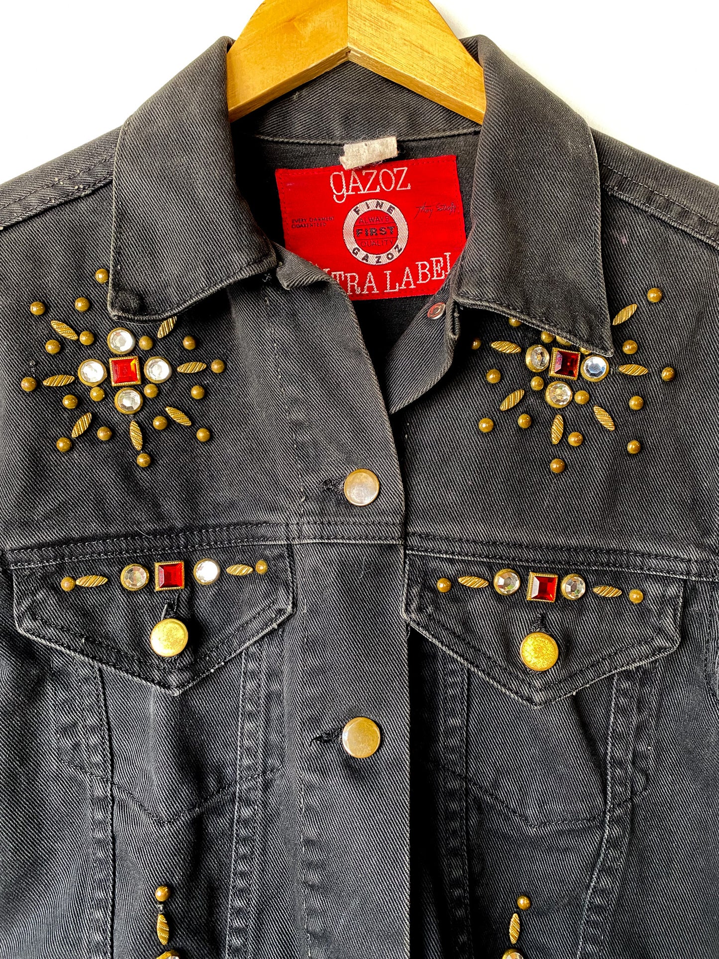 VINTAGE 90'S CROPPED JEWEL EMBELLISHED JEAN JACKET