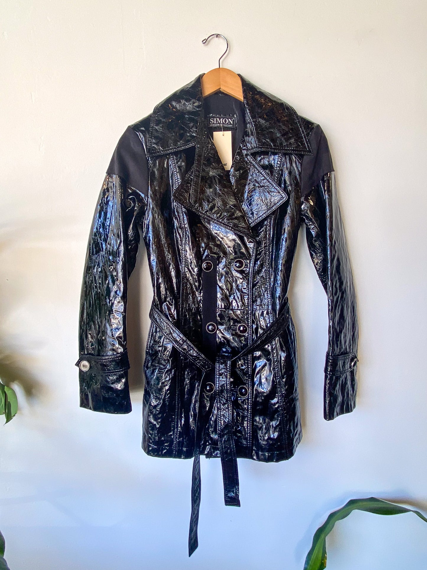 VINTAGE SIMON LEATHER COLLECTION BLACK TRENCH