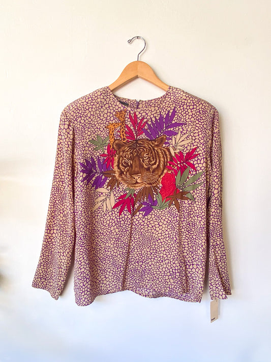 VINTAGE SANDRA ROTH CIAO SPORT SILK TIGER BLOUSE