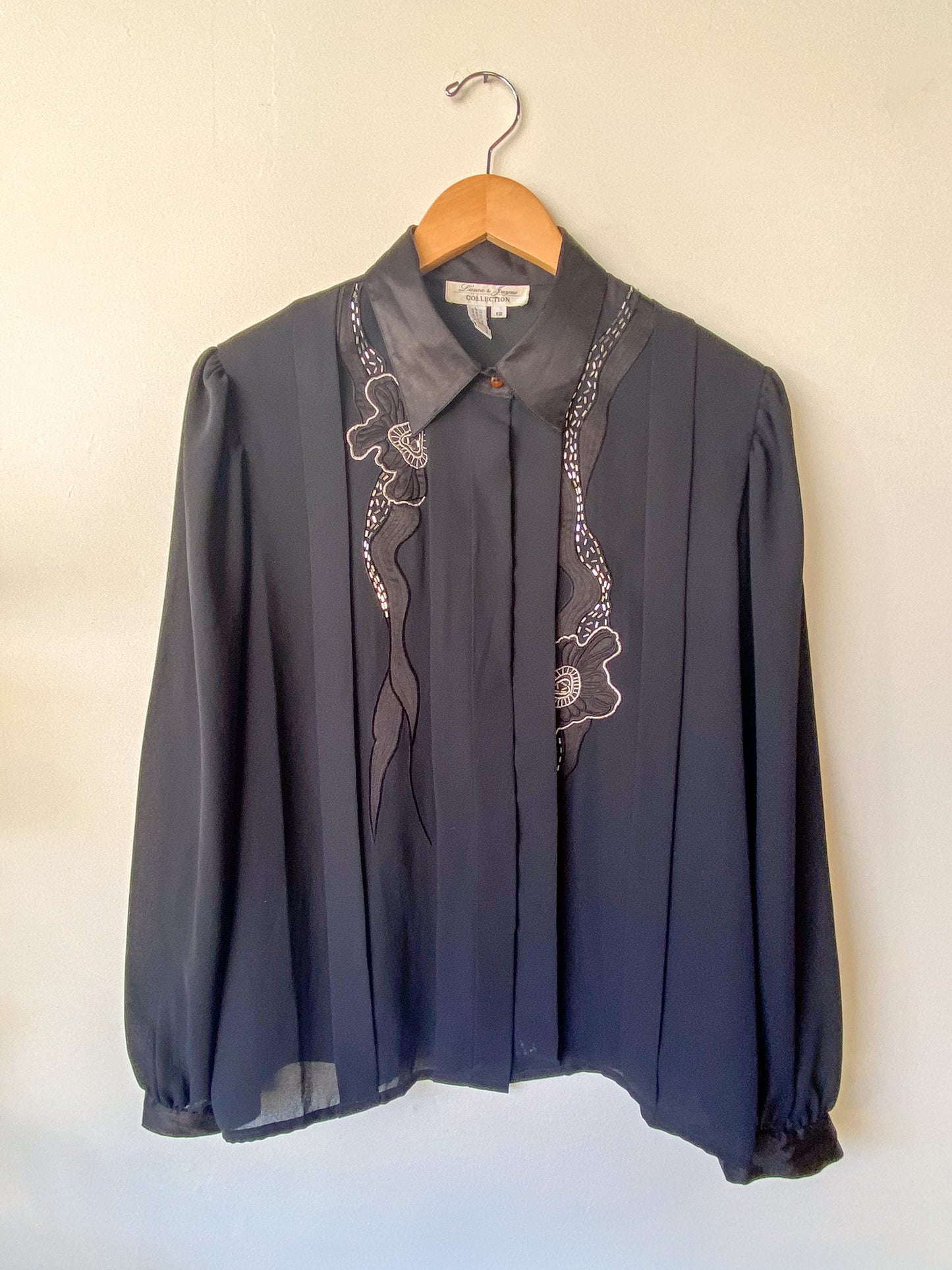 VINTAGE LAURA & JAYNE COLLECTION 80'S BLACK BLOUSE