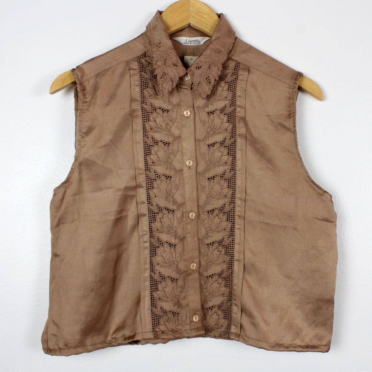 Reworked Vintage Sleeveless Button Up Blouse - Cropped